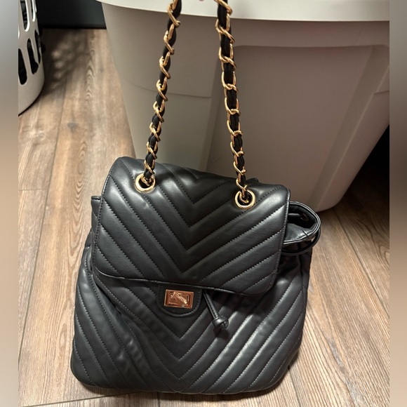 BeCool Designer Inspired Backpack Black / Gold - Picture 1 of 3